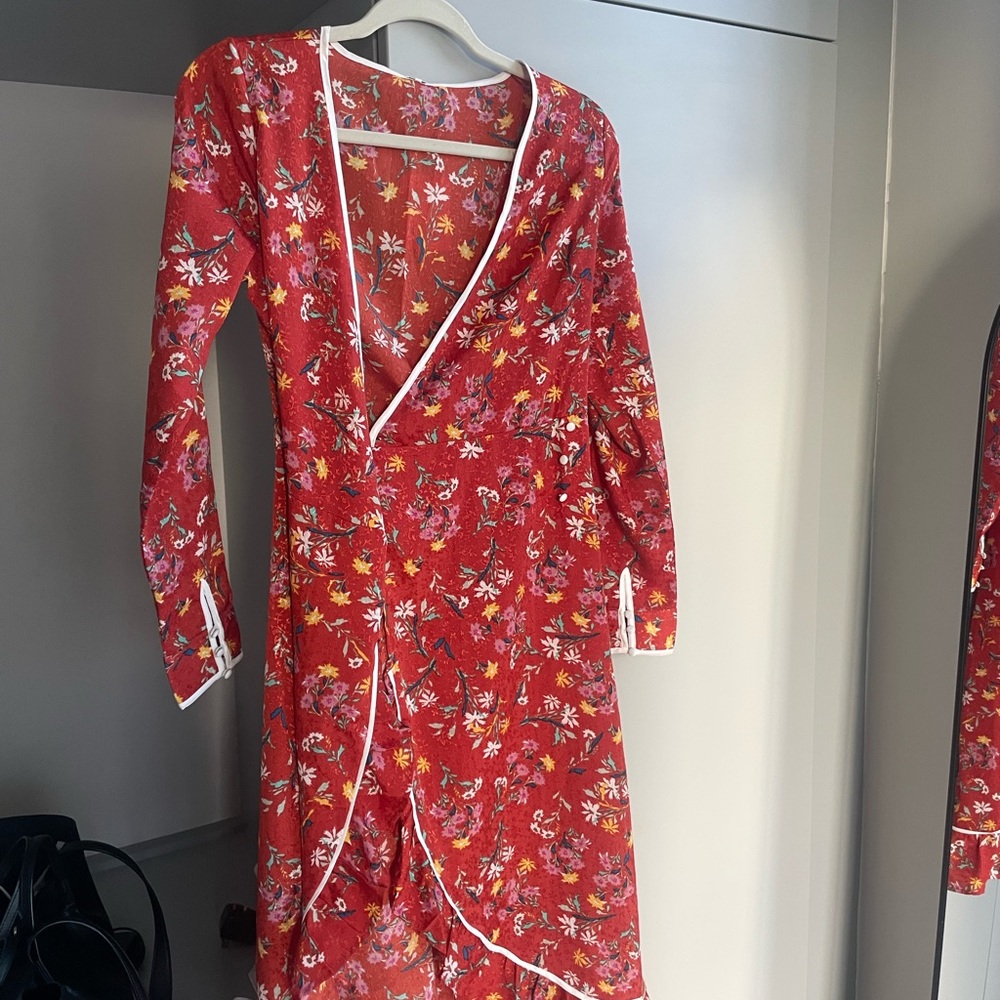 Free People Red Floral Wrap Robe